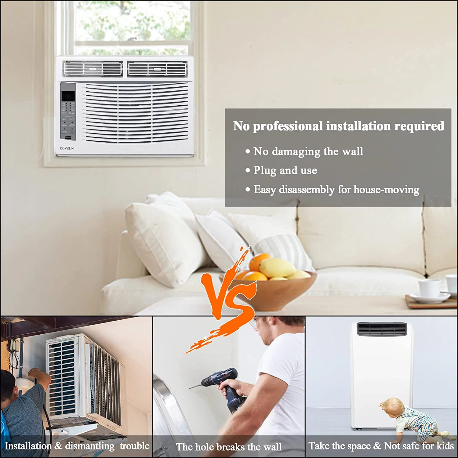 ROVSUN Wifi Enabled 6000 BTU Window Air Conditioner, 115V/60Hz Window AC Unit with Remote & APP Control, Cooling Rooms up to 250 Sq. Ft, Easy Install Kit Included, White