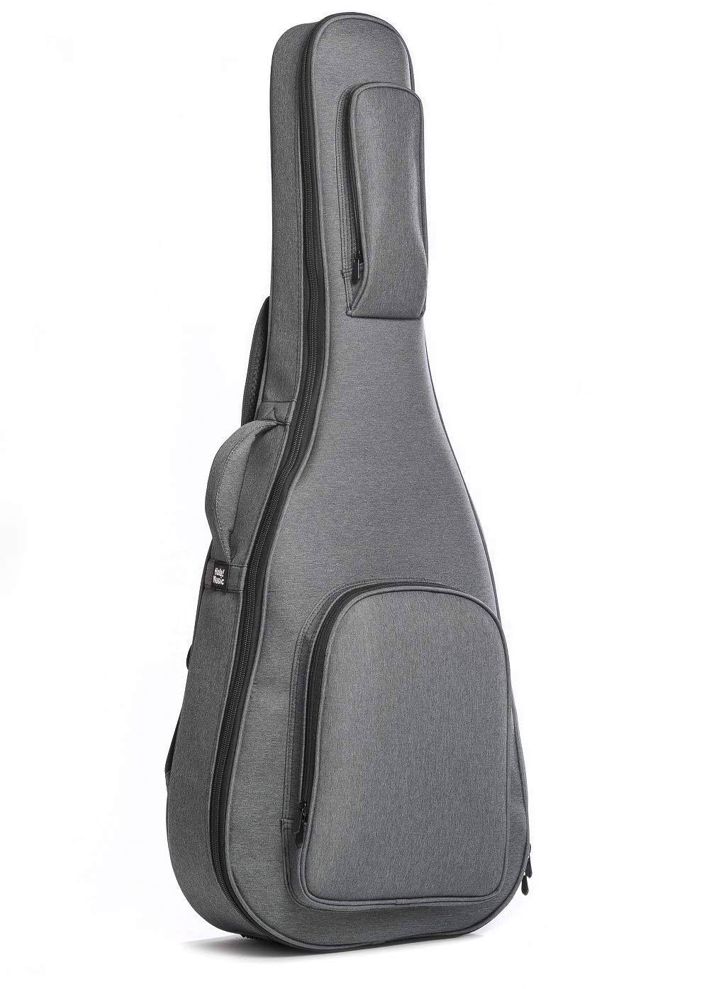 Professional Acoustic and Classical Guitars Gig Bag Soft Case by Hola! Music, Pro Series with 25mm (1 inch) Padding, Full Size (41 inch), Gray