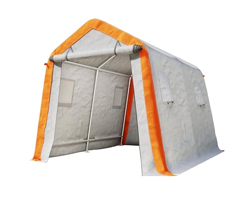 AMERLIFE 10.5x12x8 FT Heavy Duty Portable Shed Storage Shelter, Outdoor Storage Shed with 4 Waterproof Windows & Roll-up Zipper Door, Carport for Motorcycle, Bike, Grey