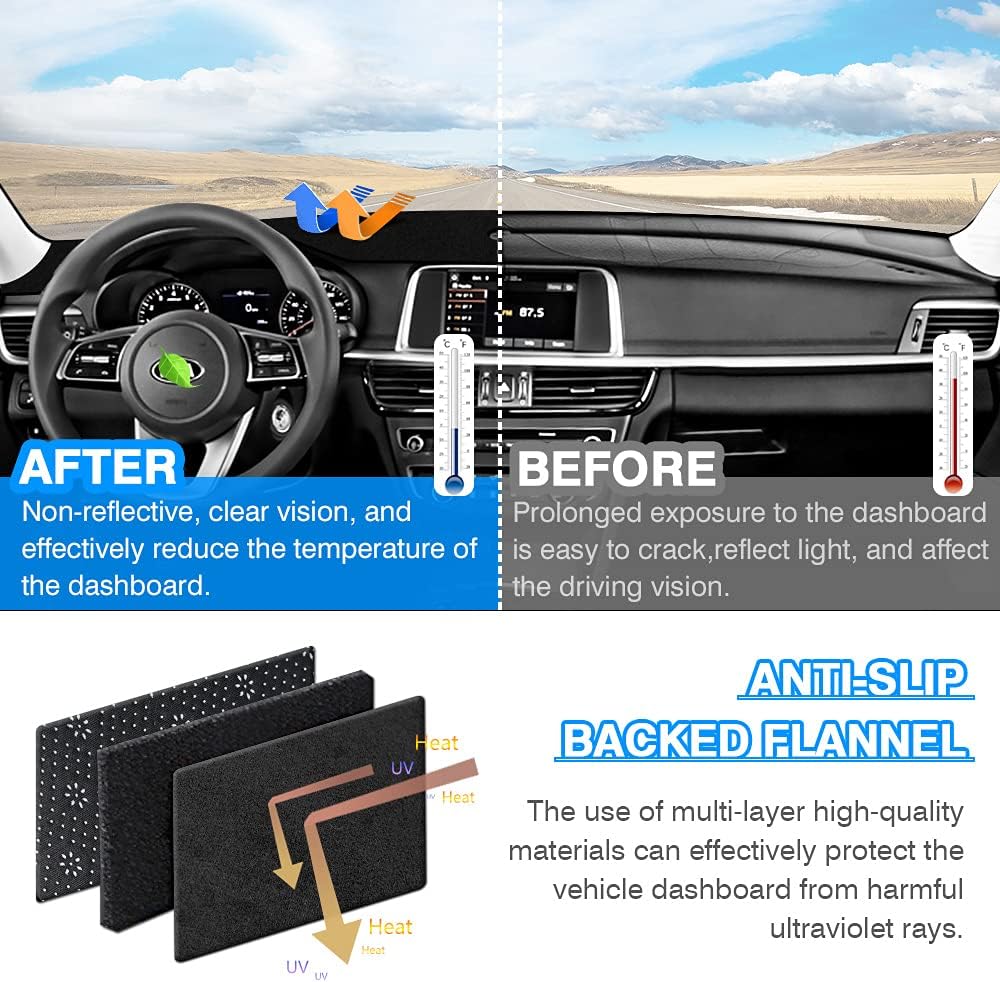 Cartist Custom Fit for Suede Dash Cover 2016 2017 2018 2019 2020 Kia Optima Dashboard Mat Non-Slip Dash Mat Pad Carpet Odorless Sunshade Glare UV Rays Protector Pack of 2