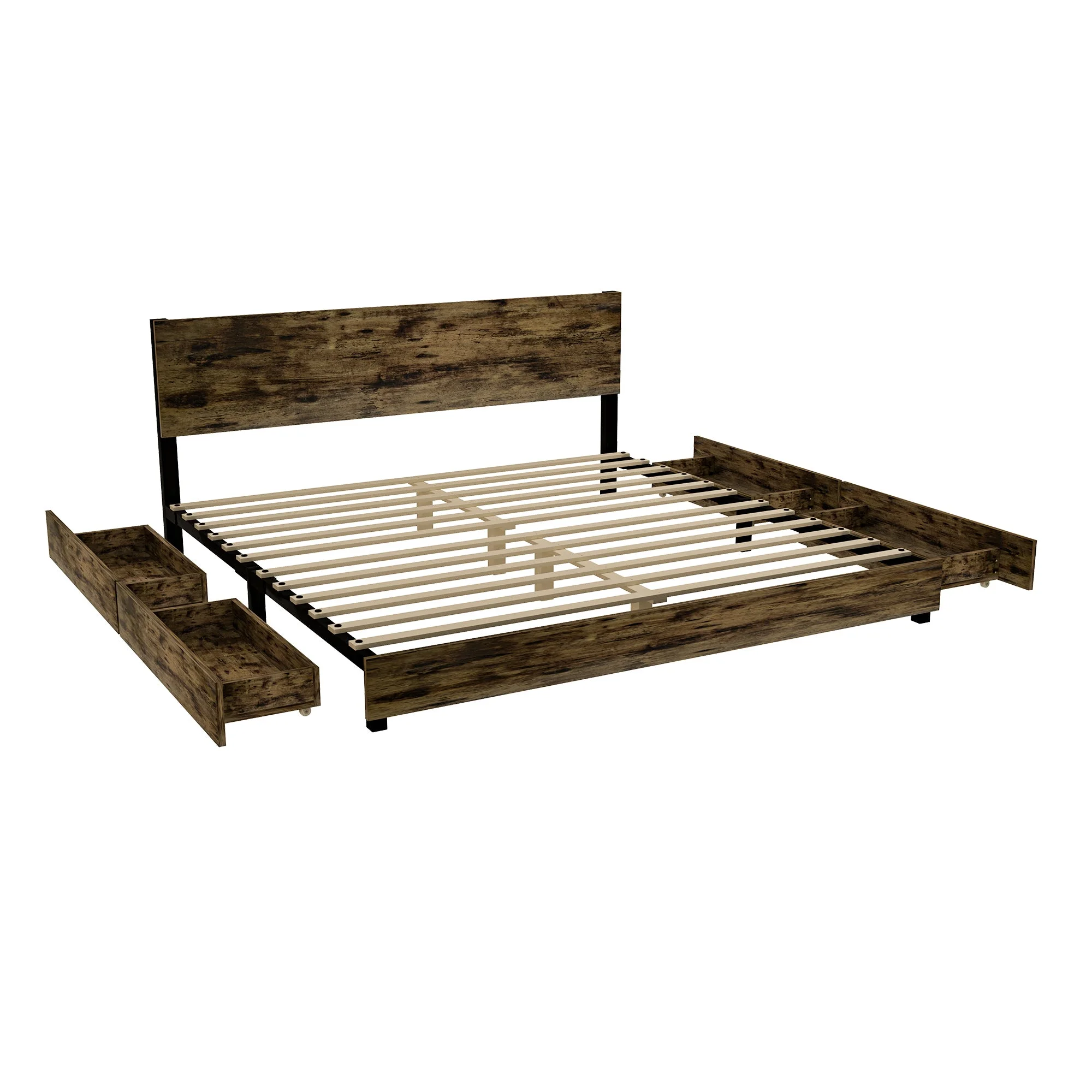 Elon King Size Bed Frame - Rustic Brown