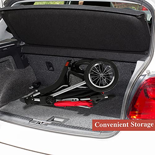 VIAGDO Premium Heavy Duty Dog Stroller for Small Medium Dogs & Cats, 3-Wheel Pet Stroller, Foldable Cat Strollers with Suspension System/Link Brake/One-Hand Fold, Max. Loading 55 LBS Black Red
