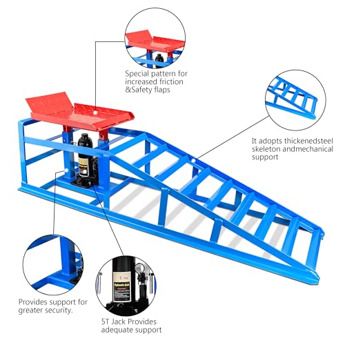 2PCS 5T 11060lbs Hydraulic Car Ramps, Heavy Duty Hydraulic Vehicle Ramps Lift Ramp, Portable Car Ramps for Oil Changes, Car Lifts for Home Garage, Vehicle Auto Garage Repair