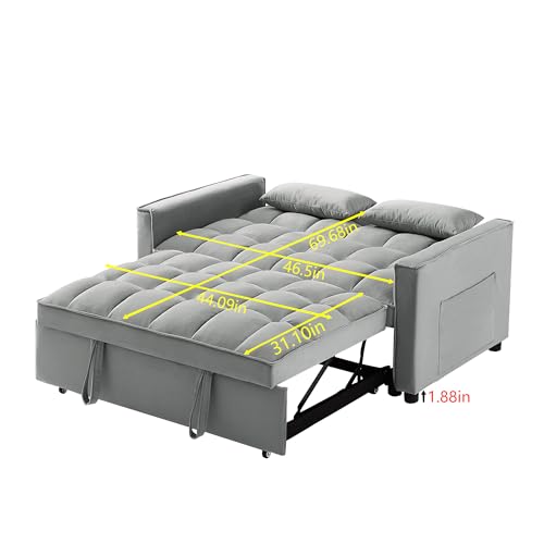 Homtique Pull Out Sleeper Sofa Bed, 55" Tufted Velvet Convertible Loveseat Futon Sofa with 3 in 1 Pullout Bed, Adjustable Backrest w/Lumbar Pillows Side Pockets for Living Room, Bedroom,Black