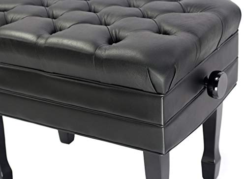 Griffin Genuine Leather Adjustable Piano Bench Black Solid Wood Vintage Style & Heavy-Duty Ergonomic Keyboard Stool | Cushion Seat with Storage Space | Home Vanity Bench or Musicians Guitar Chair