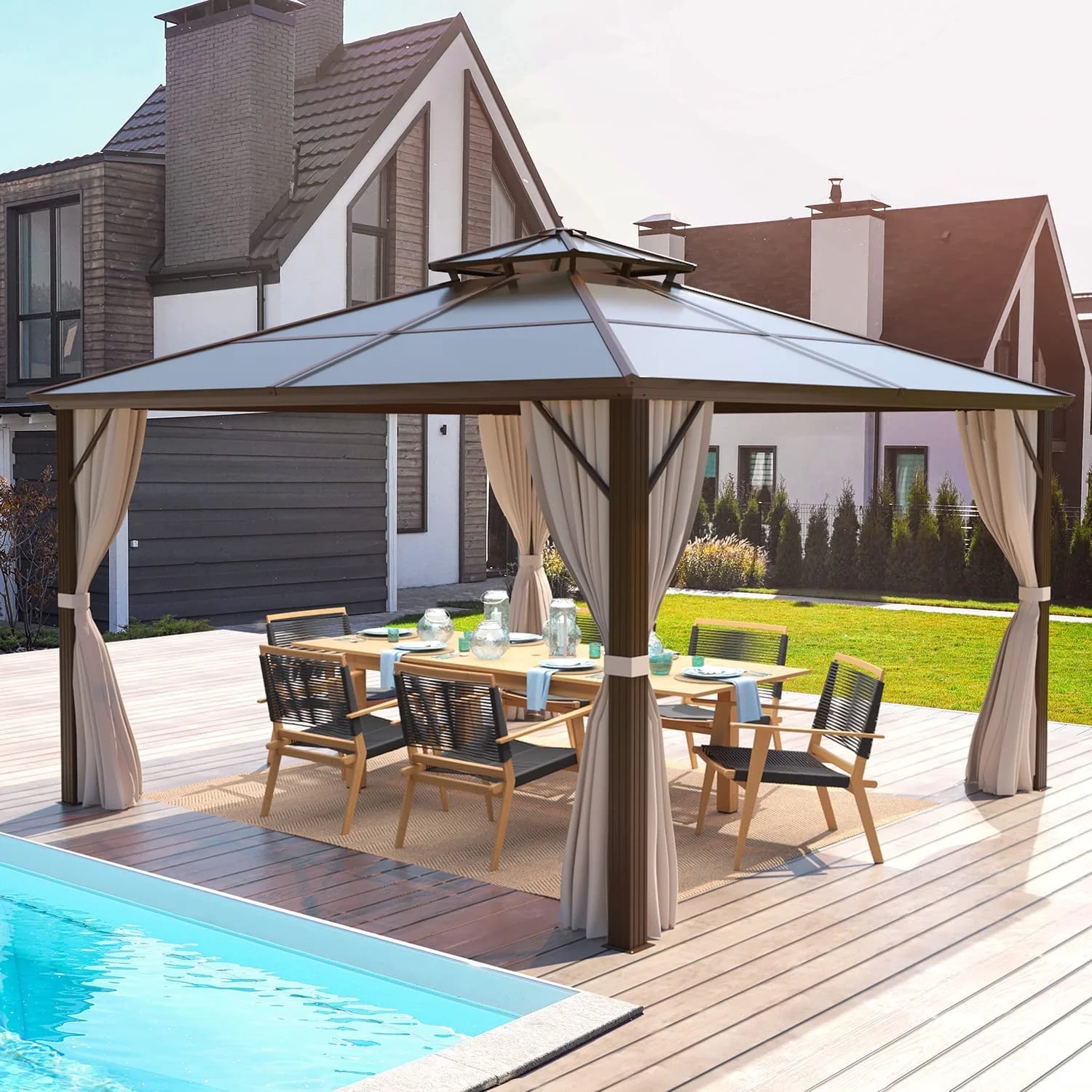 Hommow 10' x 13' Outdoor Hardtop Gazebo, Sun Roof Patio Gazebo with Aluminum Frame