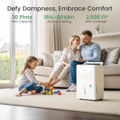 Waykar 80 Pint Energy Star Dehumidifier for Home, Basement, Large Rooms up to 5,000 Sq. Ft. - Auto Defrost, Ultra Quiet(40 dB), Auto Comfort Mode, with Drain Hose & Water Tank