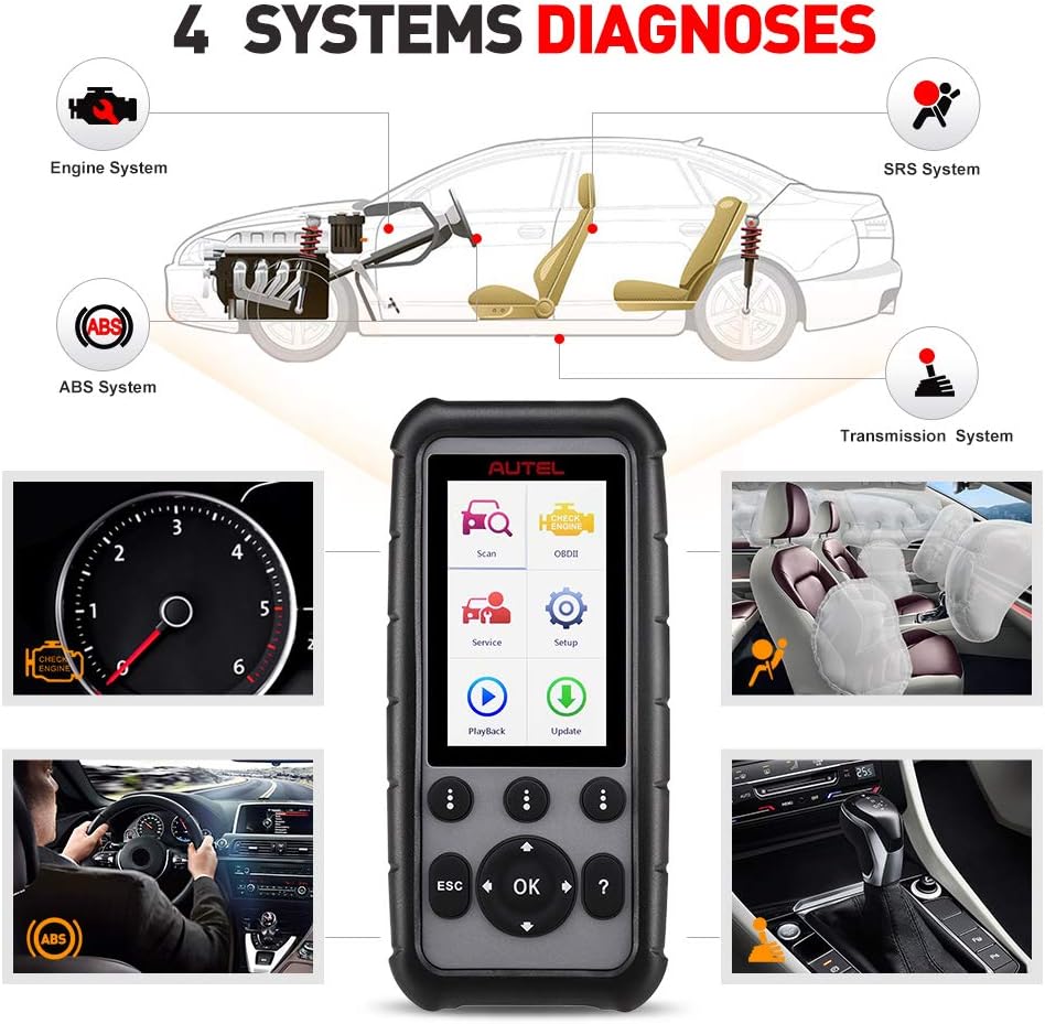 Autel 4 System Scanner MD806 Car Diagnostic Tool Diagnoses for ABS, Engine, Transmission, SRS Full OBD2 Functions Car Scanner for Both Mechanics and DIYers