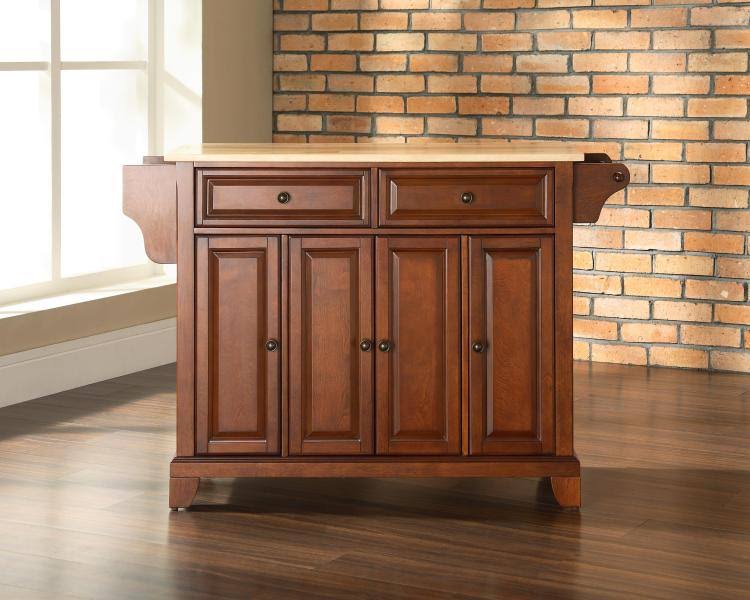 Crosley Furniture Natural Wood Top Kitchen Island, Cherry