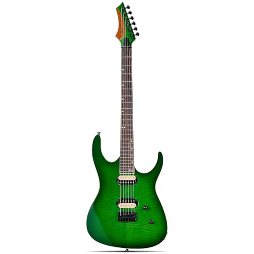Leo Jaymz Electric Guitar Monsoon Series,Reverse Headstock,Mahogany Body,Roasted Maple Neck,Rosewood Fretboard,Locking Tuners,Rounded End Frets,AlnicoV Pickups,Fixed Bridge (Blue Flame)