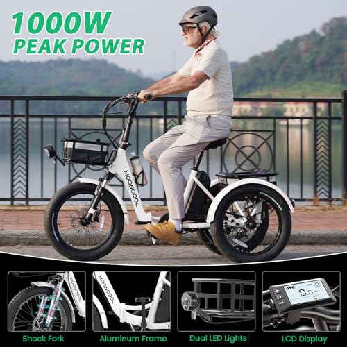 MOONCOOL Electric Tricycle Trike for Adults 350W 36V Removable Battery 24/26 Inches 7 Speeds 3 Wheels Electric Bikes Bicycle for Adults, Three Wheel Electric Cruiser Tricycle