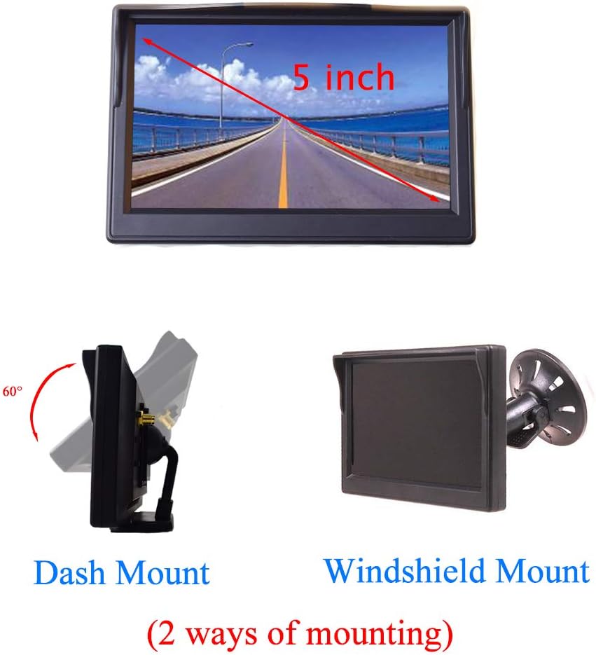Wireless Backup Camera Monitor 5 TFT LCD Monitor License Plate Backup Camera 180° Viewing Angle 8 LED Night Vision for Car Truck RV Camper Vans Trailer