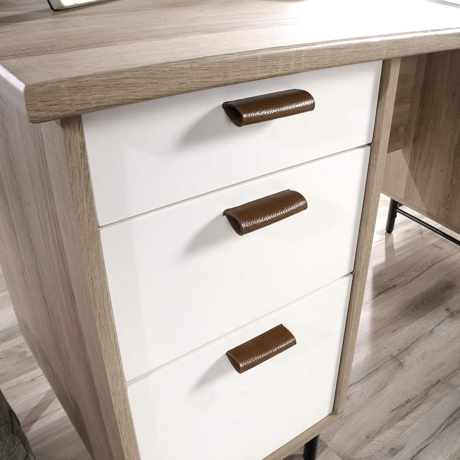Sauder Anda Norr Executive Desk, L: 56.3" x W: 22.13" x H: 29.53", Sky Oak Finish