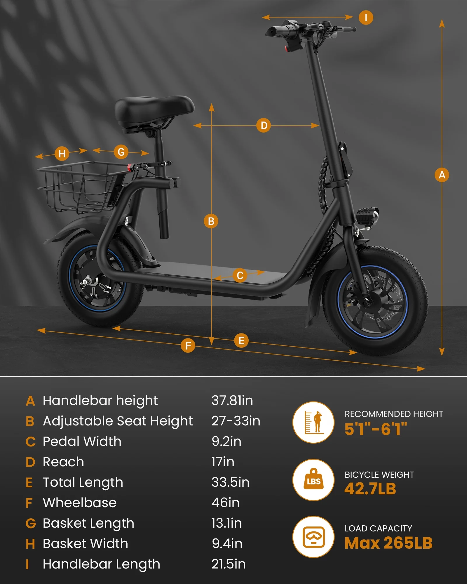 Kistp 450W Electric Scooter with Seat for Adult, 12 inch Commuter Electric Scooter with Basket - up to 21 Miles 15.5MPH