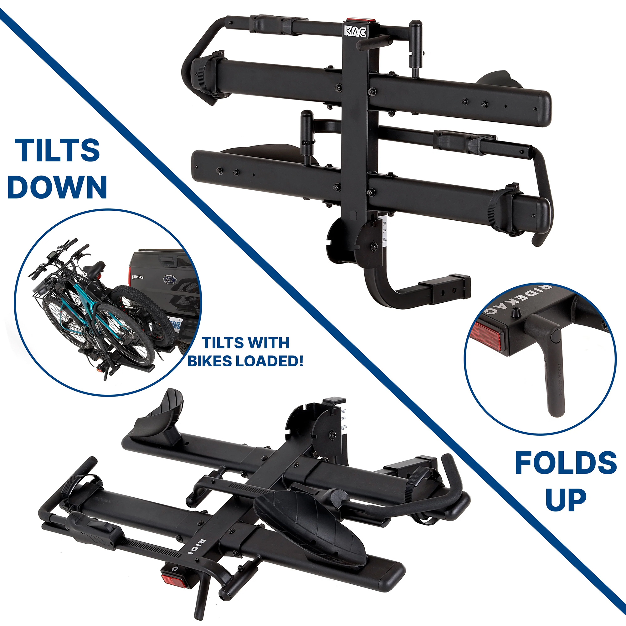 KAC C2 Premium 2" Hitch Mounted 2-Bike Bike Rack w/Locking Mechanism, Black