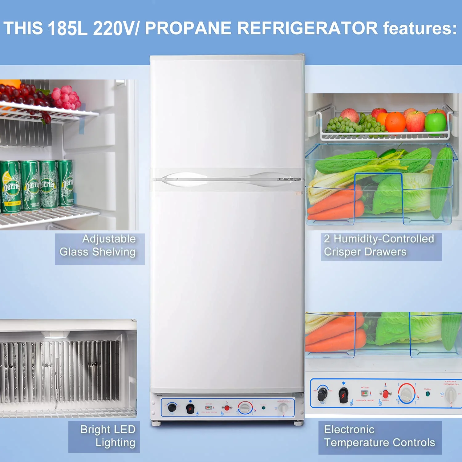 Smad Propane Gas Refrigerator with Freezer 6.5 Cu ft LPG Fridge for Cabin Camper RV Home 2 Way LPG/220V Refrigerator Gas Fridge Freezer Caravan Campervan Off Grid