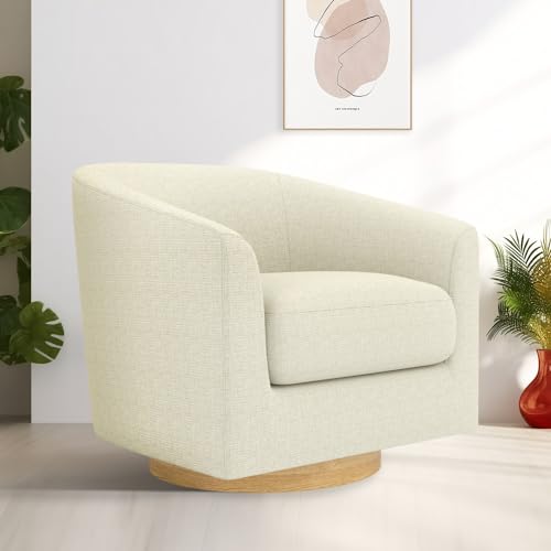 MUUEGM Swivel Accent Chair Armchair, Round Barrel Chairs Linen Fabric for Living Room Bedroom Walnut Brown