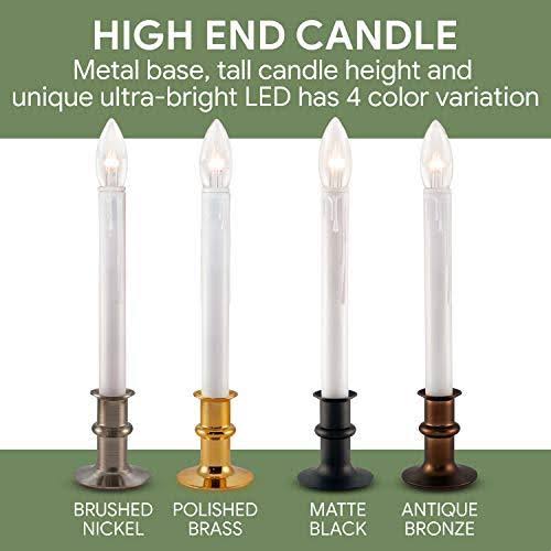 612 Vermont Ultra-Bright LED Window Candles with Timer, Battery Operated, Metal Base, White Candlestick, Adjustable Height (Pack