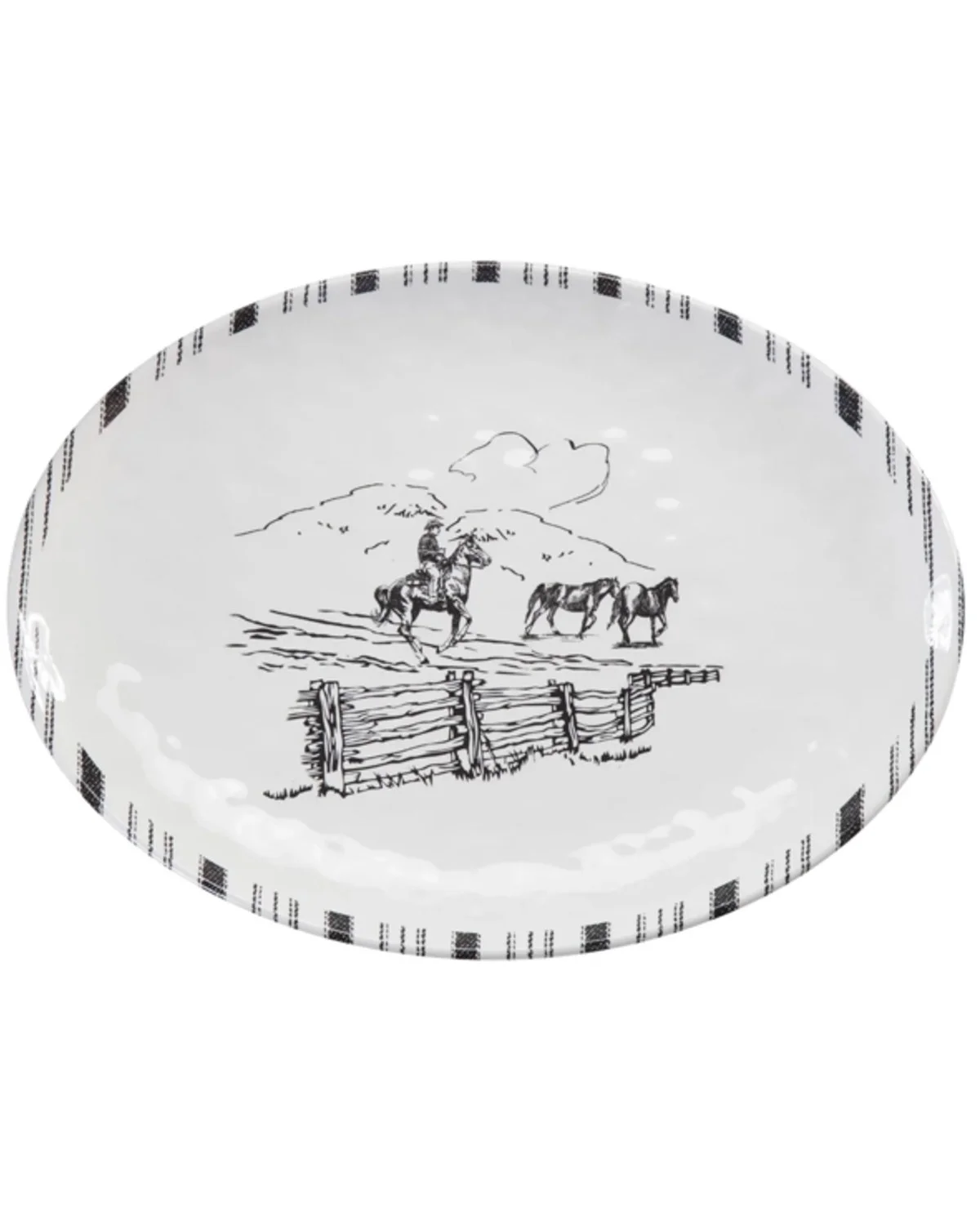 Hiend Accents Unisex 14-Piece Ranch Life Melamine Dinnerware Set Black/White One Size