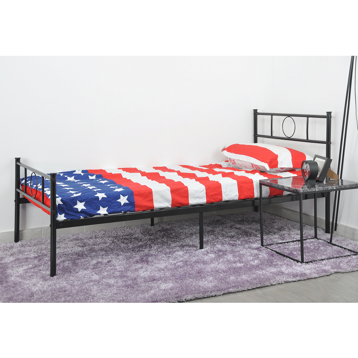 Teledu Metal Single Bed/Metal Platform Bed Frame/Foundation (Black)