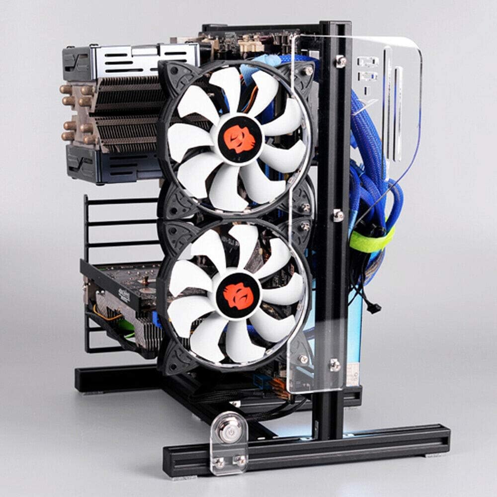 ITX (17 x 17cm) ATX MATX PC Motherboard Case Frame, Open Bare Metal Air Water Cooling Fan Stand Chassic Test Bench Vertical Rack Computer Board Overclocking Heat Dissipation(Vertical Black)