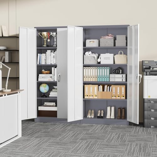 Incbruce 72” Metal Storage Cabinet, Garage Cabinets and Storage System with Doors and Shelves, Tall Lockable Tool Cabinet for Garage, Office, Home (Black)