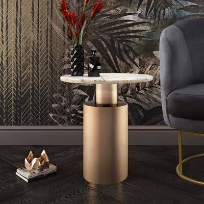 Pedestal End Table AllModern Table Top Color: White