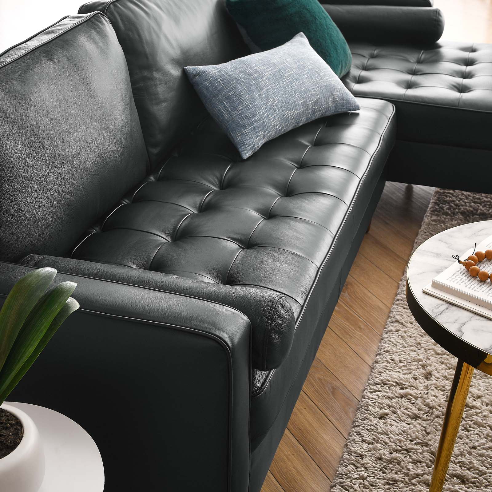Modway Valour 98" Leather Sectional Sofa in Black