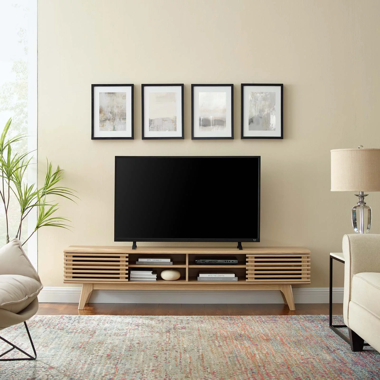 Modway Render 70" Entertainment Center TV Stand in Oak