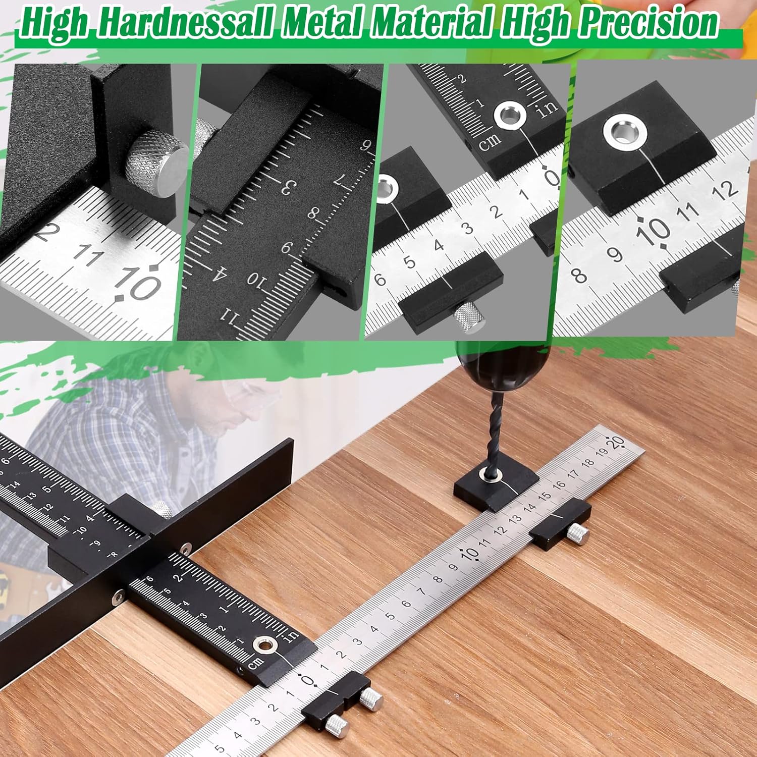 ASCENDAS Cabinet Hardware Jig, Aluminum Alloy Cabinet Jig for Handles and Pulls, Drill Guide Sleeve Drawer Pull Jig Tool for Cabinet Doors Knobs and Drawer Pulls