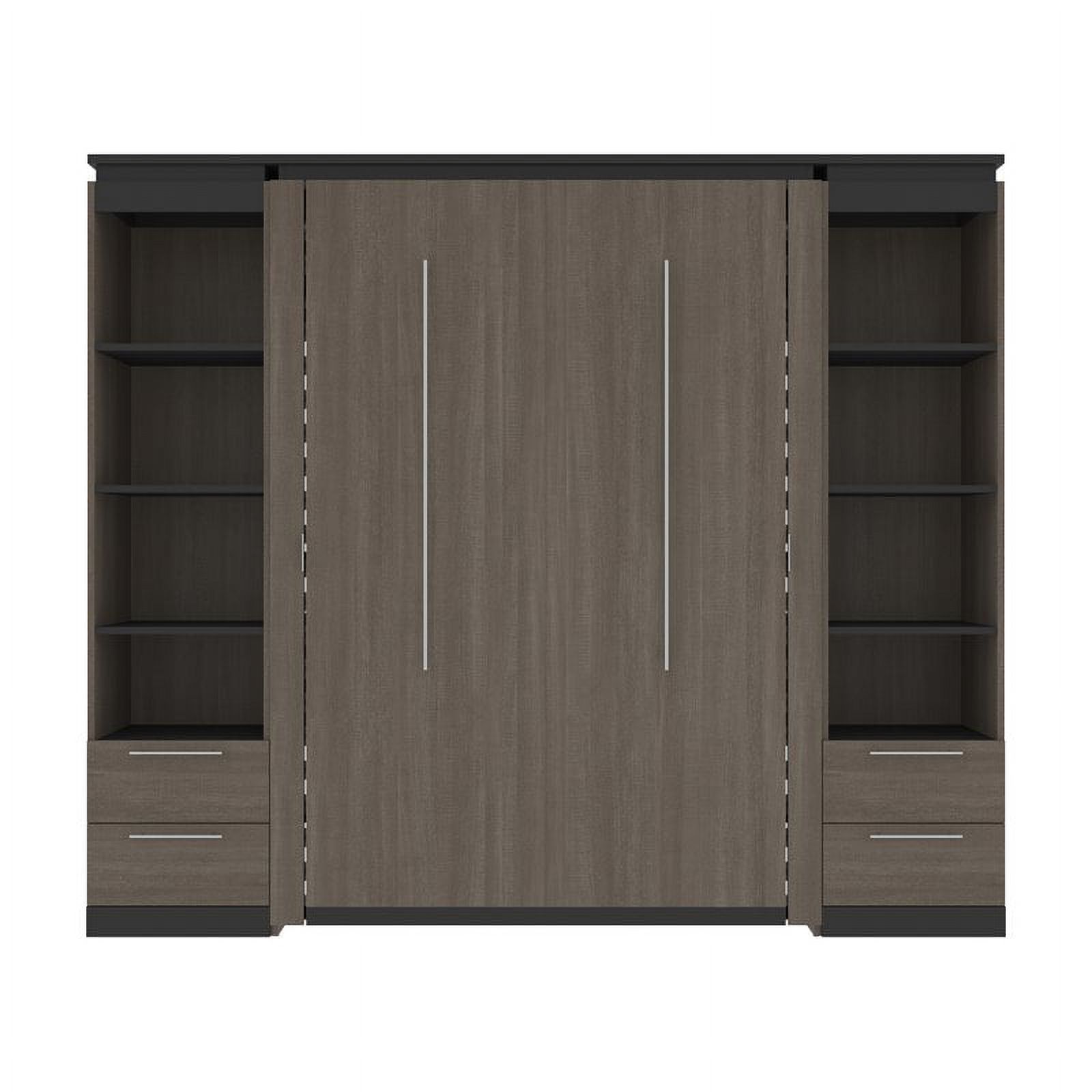 Atlin Designs 98" Full Murphy Bed and 2 Bookcases with Drawers in Bark Gray