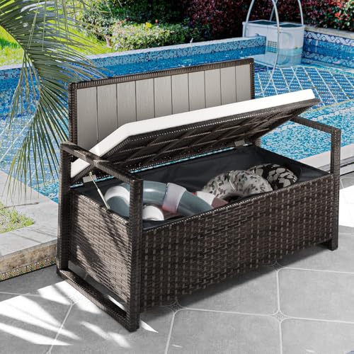YITAHOME 230 Gal Outdoor Storage Box, XXL All-Weather Wicker Deck Box for Patio Furniture, Cushions, Pool Accessories and Garden Tools - Black