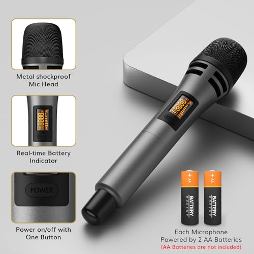 TONOR Wireless Microphones System with 4x10 Channels Cordless Handheld Microfono Inalambrico, 200FT UHF Range, Mics with stable signal Transmission for Karaoke Singing Party Church Wedding PA Speaker