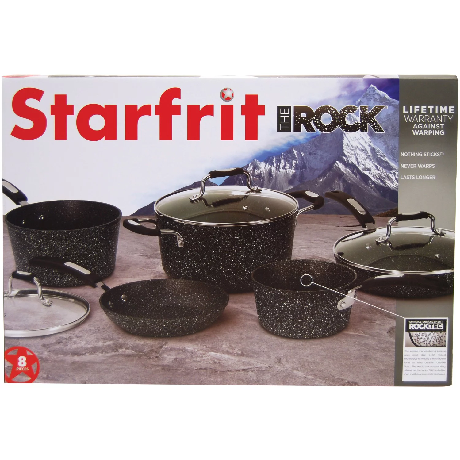 The Rock by Starfrit 9-Piece Cookware Set with Bakelite Handles, Black