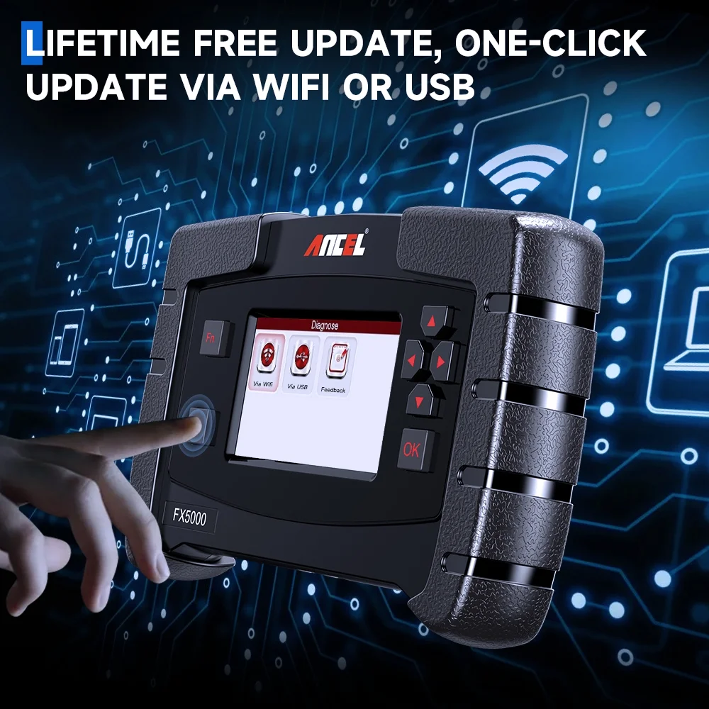 ANCEL FX5000 OBD2 Scanner Car Scan Tool All System Automotive Diagnostic 3 Reset Functions ABS Bleeding Oil Reset EPB Reset EOBD OBDII Code Reader Full OBD2 Functions Turn off MIL Lifetime Free Update