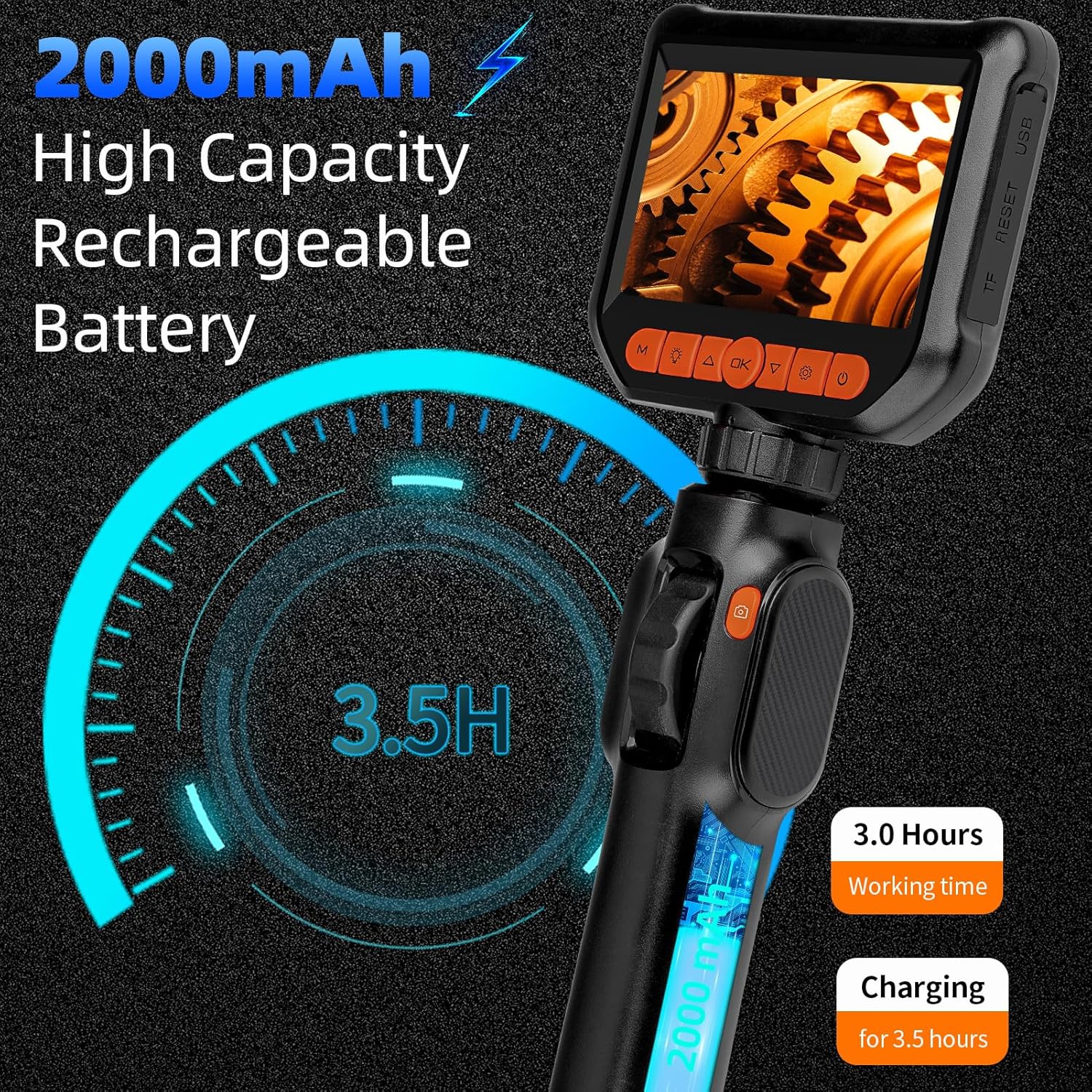 Daxiongmao Endoscope Camera with Light, Two-Way Articulating Borescope, IP67 Waterproof Sewer Camera, Borescope camera with light, 1080 HD Endoscope, 5.0 ft Semi-Rigid Cable Endoscope, Gadgets for Men