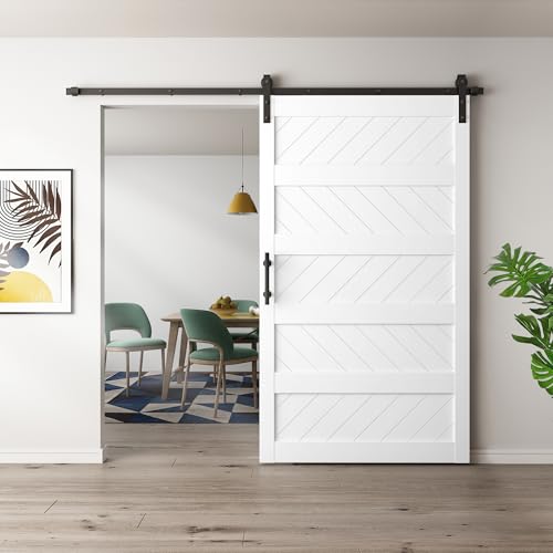 JUBEST 36" x 84" Barn Door, Slding Barn Door Kit Wave Shape Barn Door Panel with Hardware Kit Include, Easy Installation, Solid Wood, MDF & PVC Covered, Black