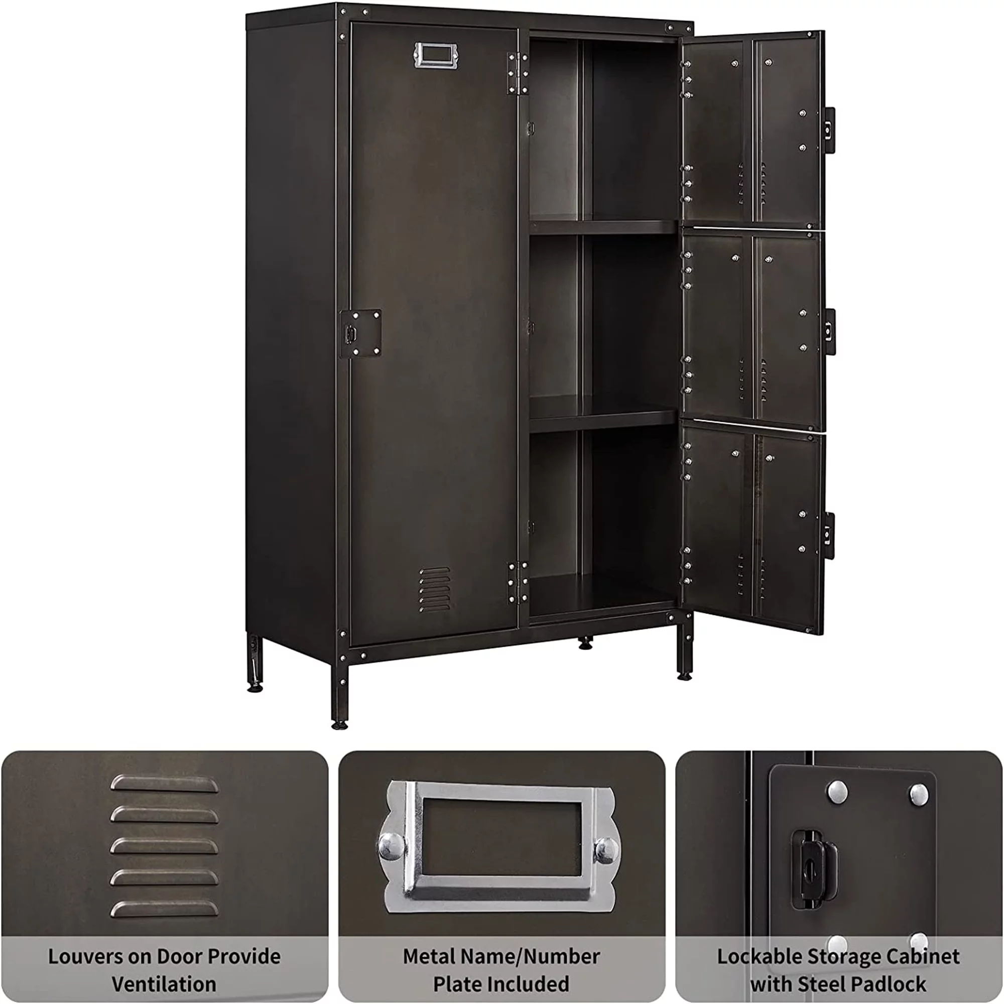 STANI Metal Storage Cabinet, Storage Locker Employees Locker with 6 Doors, 47 Height Steel Cabinet with Lockable Doors, Storage Cabinet with Adjustable Feet for Home Office Gym Clothes