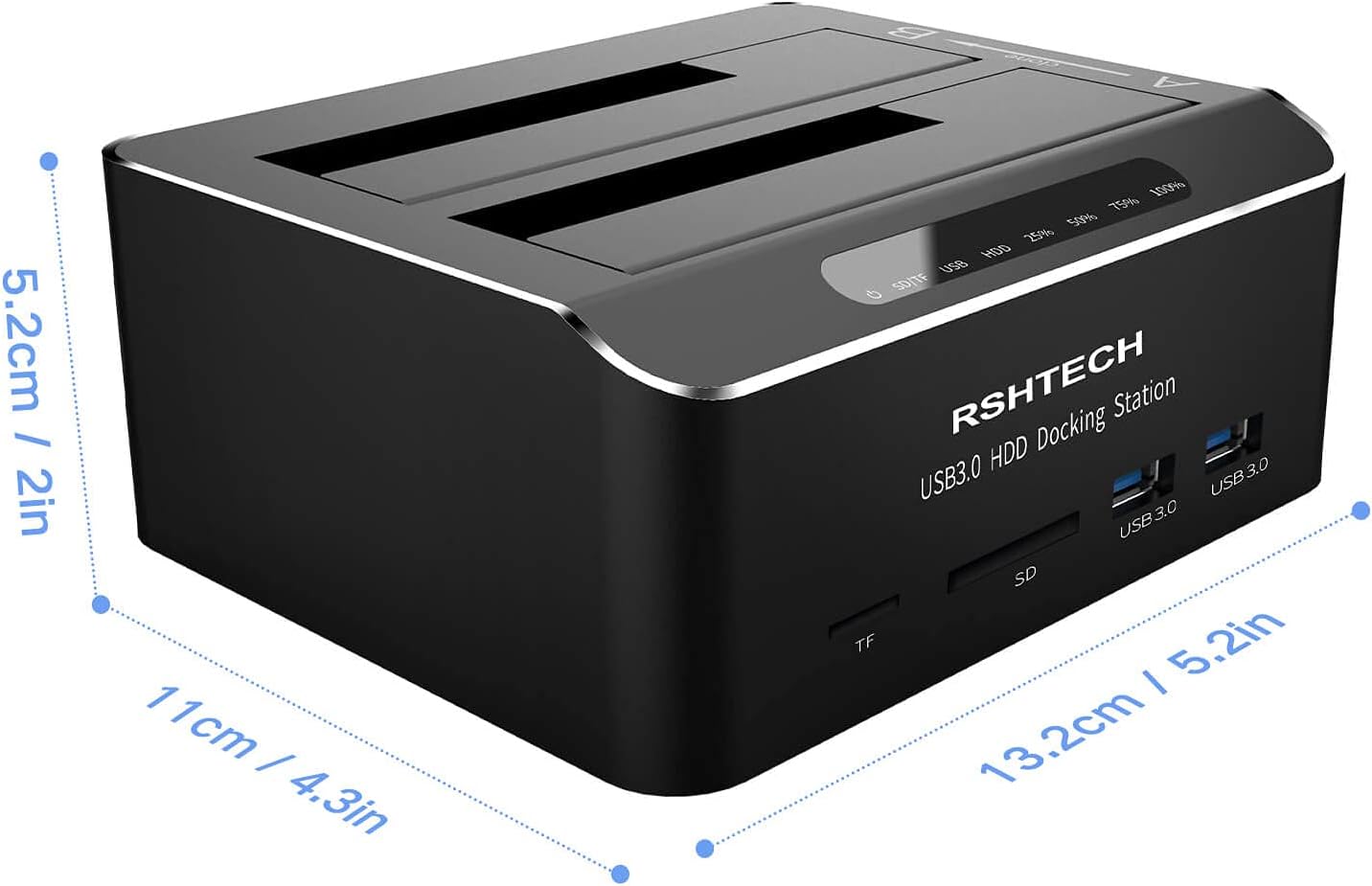 Hard Drive Docking Station RSHTECH USB 3.0 Aluminum Dual Bay Hard Drive Dock for 2.5 & 3.5 SATA HDD SSD with SD TF Card Reader and Offline Clone/Duplicator Function Support 16TB Tool-Free Pack of 2