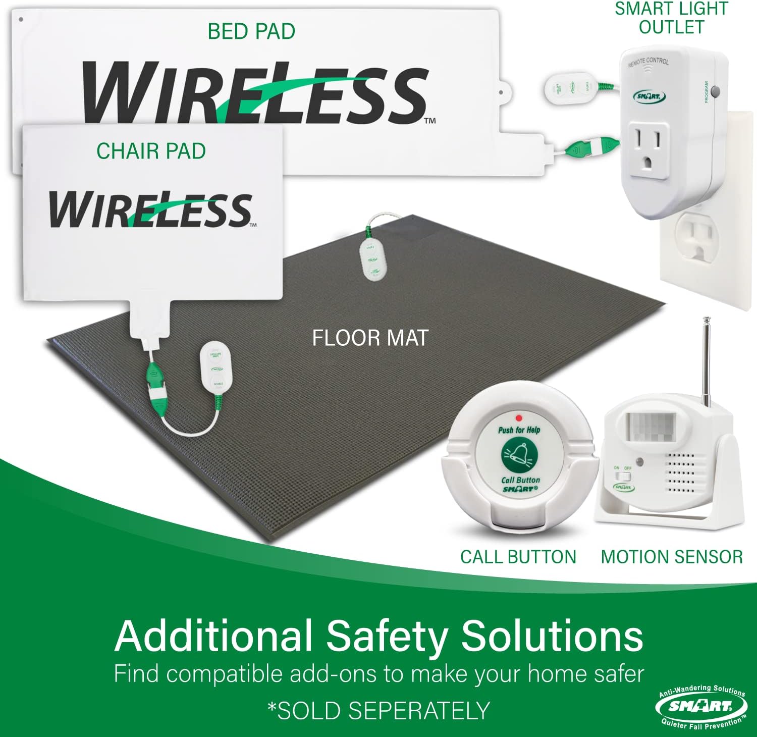 Smart Caregiver Wireless Chair Exit Alarm with Weight Sensing Pad - Automatically alerts caregiver when they get up to prevent falls | 10"x15" Pressure Sensor and Cordless Chair Alarm up to 300' Range