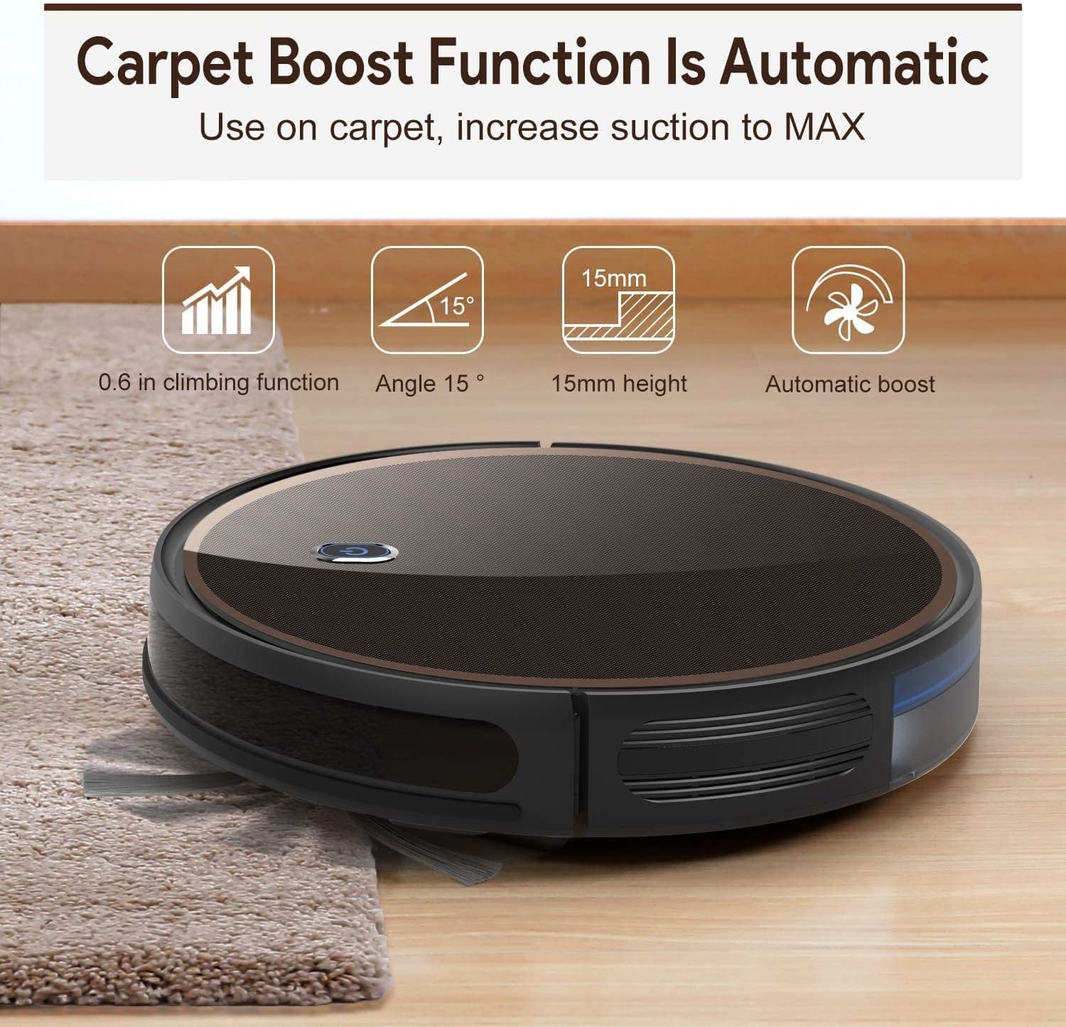 Robot Vacuum Cleaner, 2000pa Super-Strong Suction, Up to 110 min Runtime, Ultra Slim, Self-Charging Smart Robotic Vacuum with Boundary Strips, Deep Cleaning for Pet Hair, Hard Floors and Carpet
