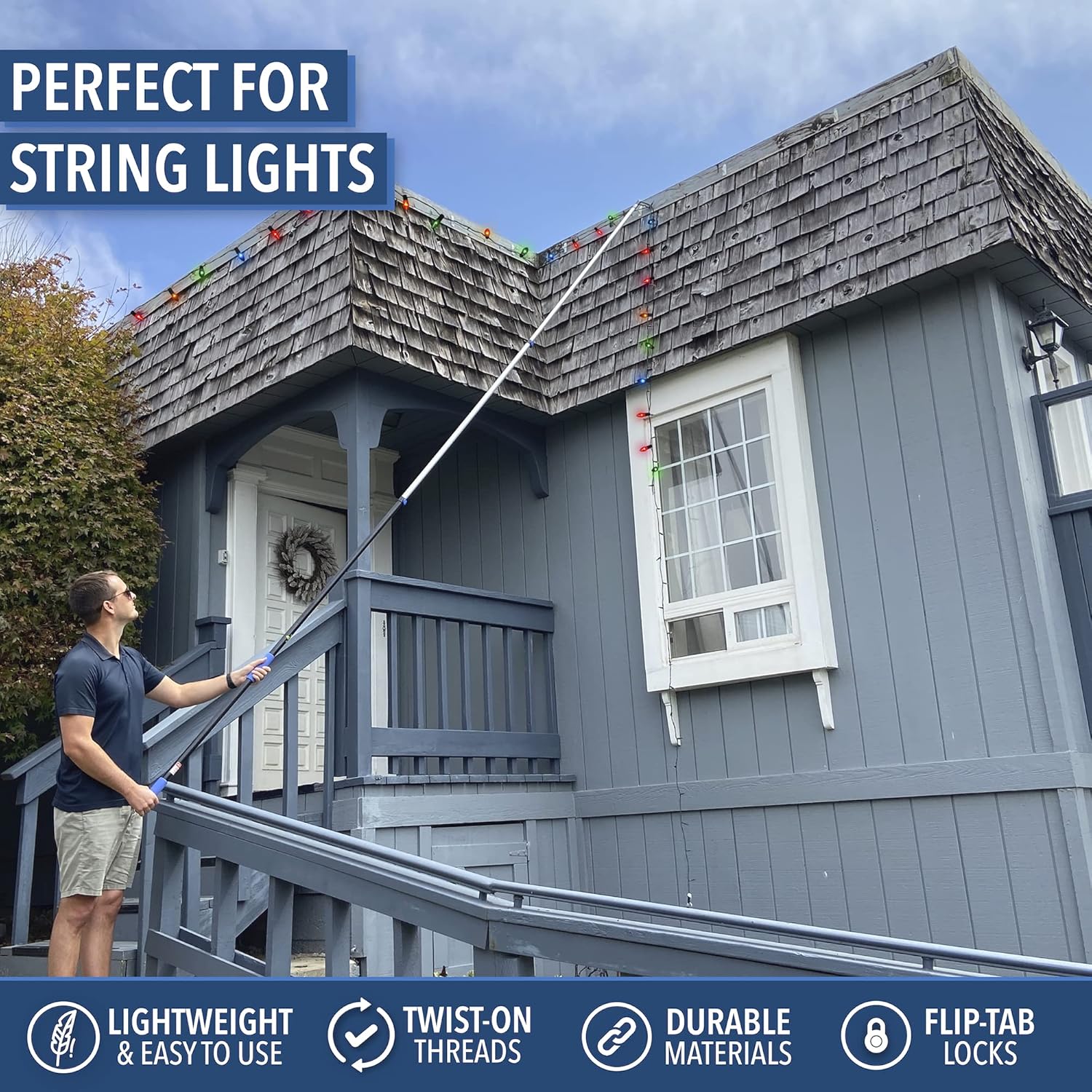 EVERSPROUT 7-to-20 Foot Extension Pole Total Kit (25+ Ft Reach) | Telescopic Pole, Scrub Brush, Light Bulb Changer, Hook, Swivel Squeegee, 3x Microfiber Dusters (Cobweb, Flexible Ceiling Fan, Feather)