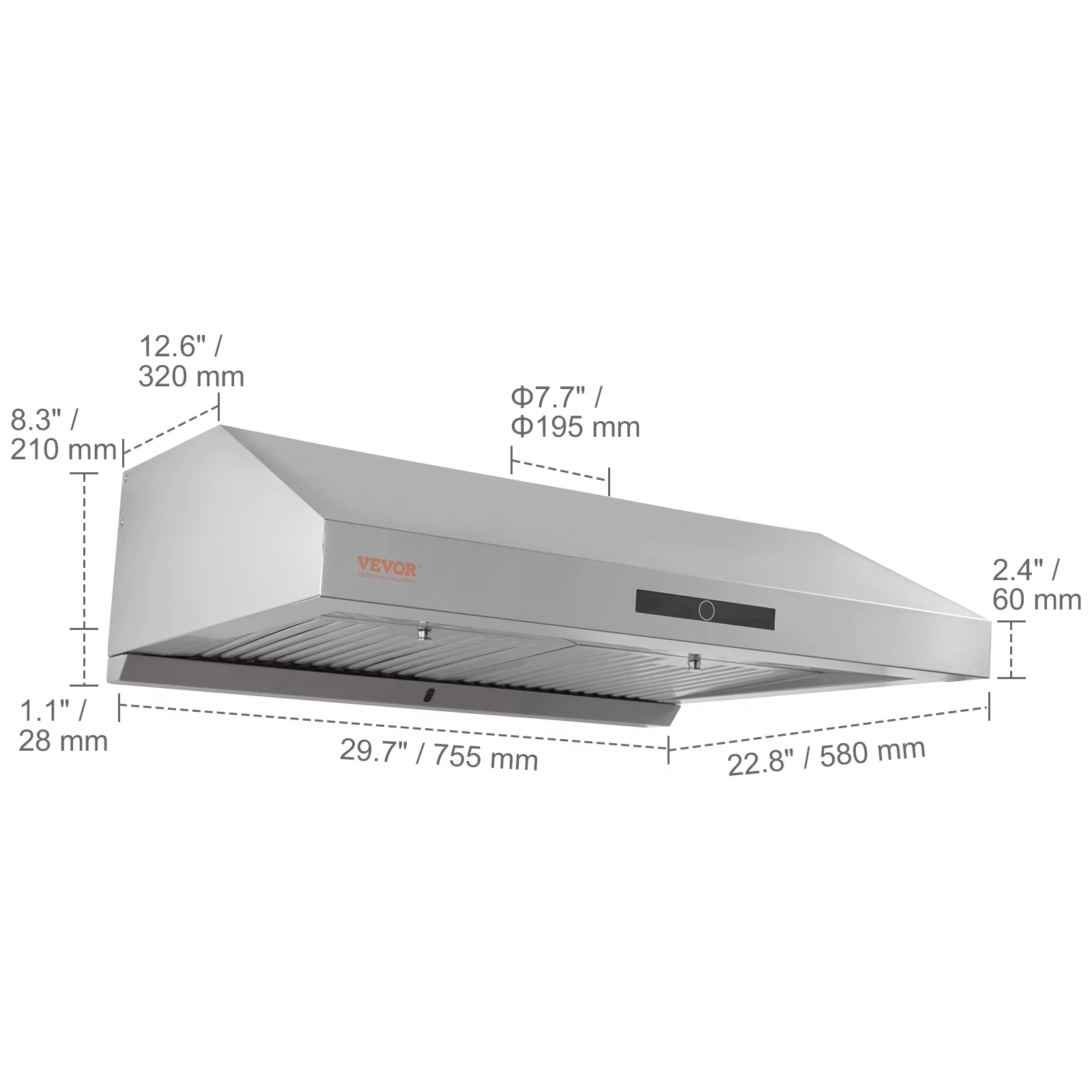 BENTISM 30inch Under Cabinet Range Hood ，558cfm 3 Speed Exhaust Fan,110V Ductless Kitchen Vent Range Hoods Stainless Steel LED with Touch Control Panel Ultra-Quiet