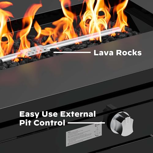 Ciays Propane Fire Pits 32 Inch Outdoor Gas Fire Pit, 50,000 BTU Steel Fire Table with Lid and Lava Rock, Add Warmth and Ambience to Gatherings and Parties On Patio Deck Garden Backyard, Black
