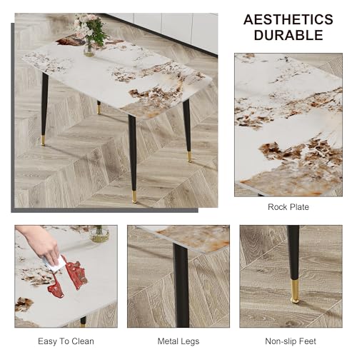 Marble Sintered Stone Dining Table, 50" Oval White Dining Table with Sintered Stone Table Top and Metal Legs, Faux Marble Kitchen Table for 4 People, Fade and Scratch Resistant, Table Only