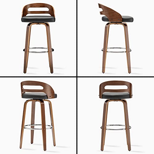 Bar Stools Set of 2, Swivel Bar Height Stools with Low Back, Wood Bar Chairs with Soft Cushion Seat, 24.6-Inch Seat Height (Black-1, 26" Counter Height)