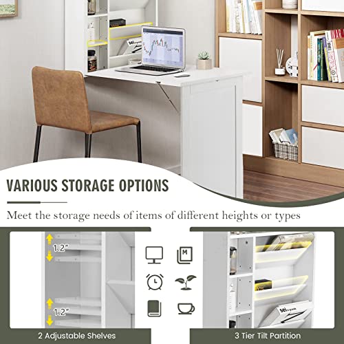 LDAILY Moccha Foldable Wall Mounted Table w/Classified Storage Space, Multiple-purpose Desk, Sturdy Wood Structure, Floating Convertible Desk/Cabinet, Ideal for Home, Apartment, Limited Room (Black)