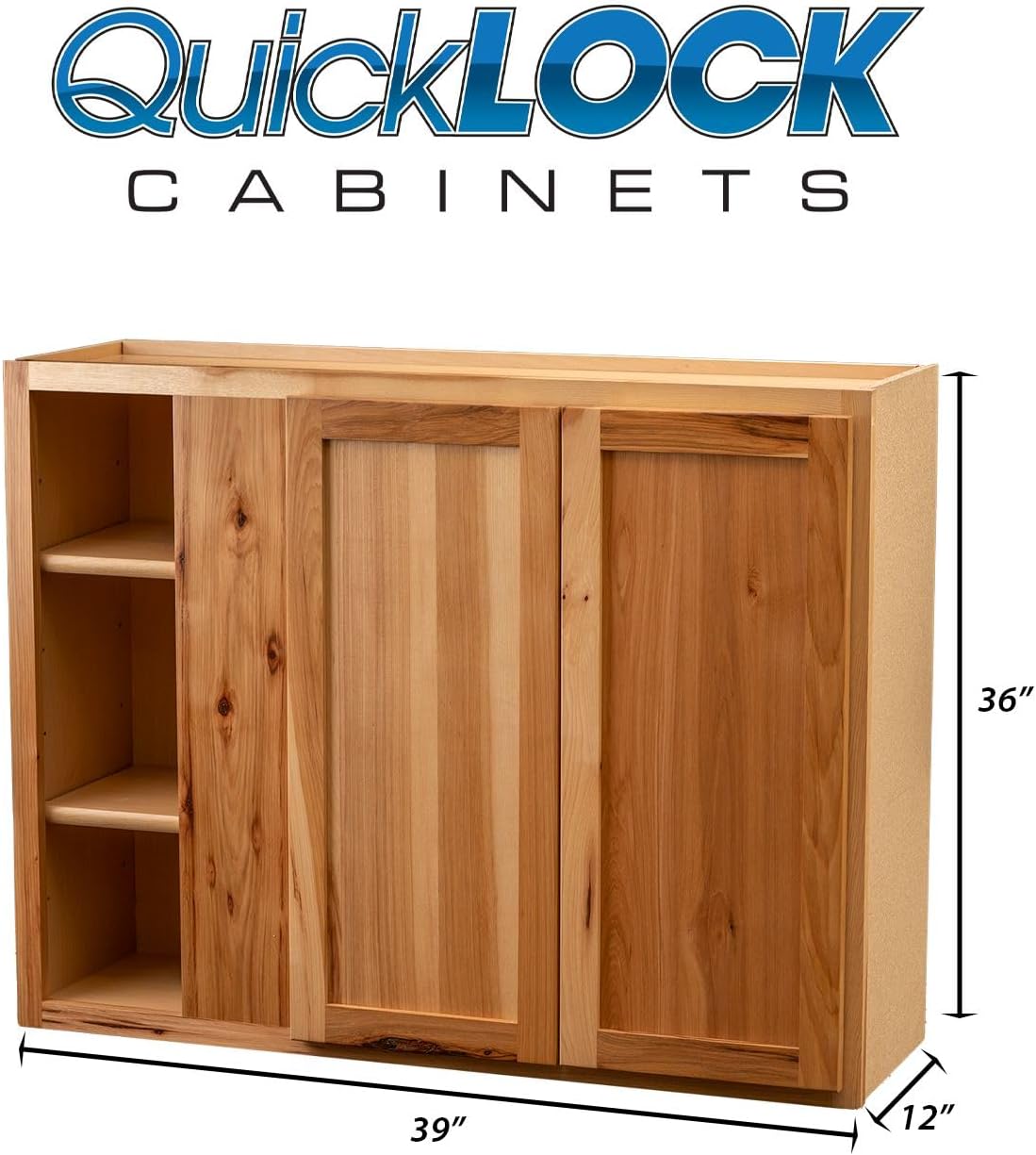 Quicklock RTA (Ready-to-Assemble) | 36" Tall Wall Kitchen Cabinets - Shaker Style | 100% Hardwood | Made in America | Soft Close Hardware (Rustic Hickory, 12''D x 39''W x 36''H Blind Corner)
