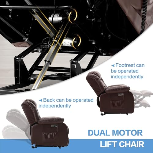 Genuine Leather Infinite Position Dual Motor Large Power Lift Chair Recliner for Elderly with Massage and Heating Lay Flat Electric Power Lift Recliner(Black)