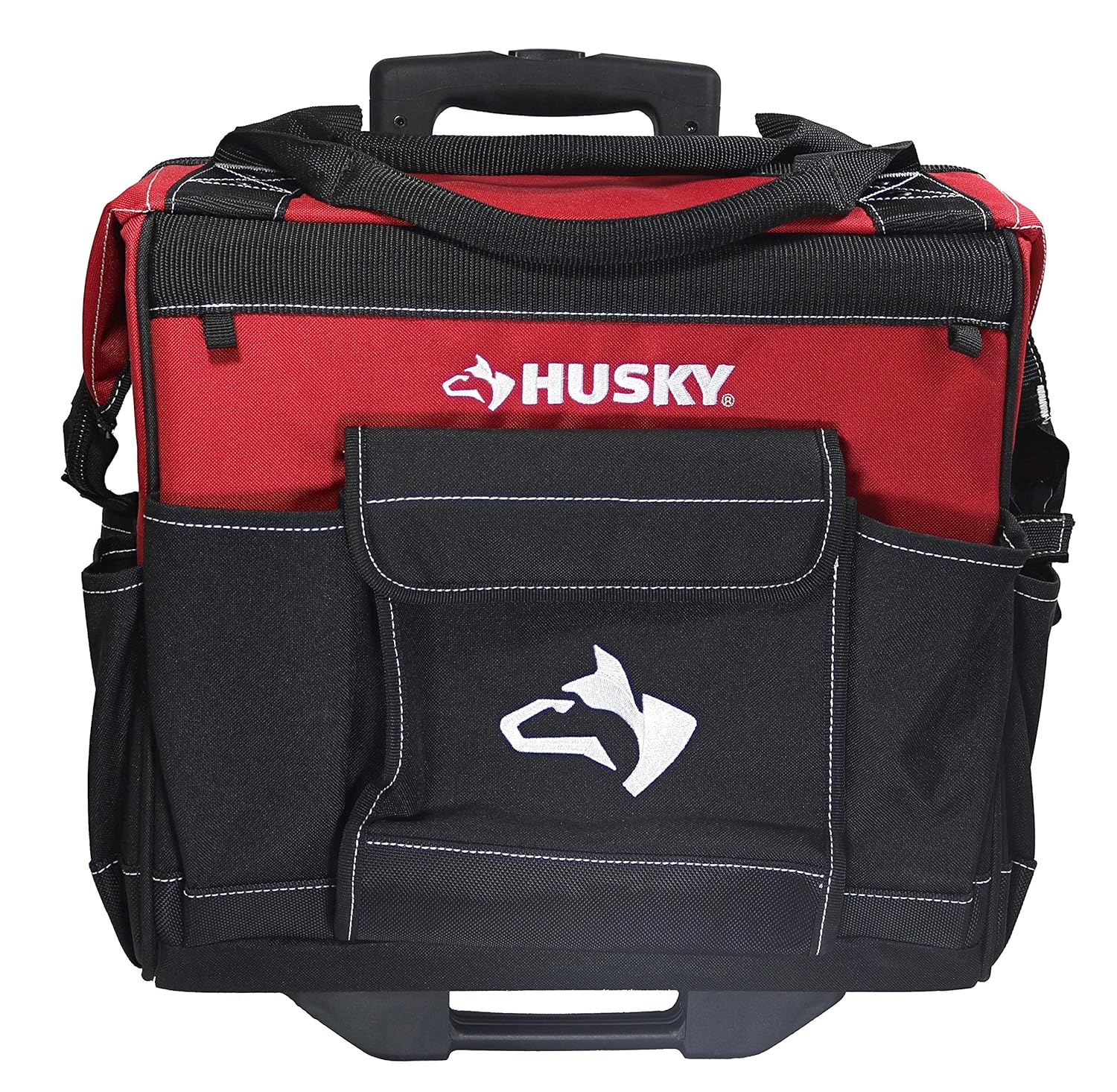 Husky GP-44316AN13 14" 600-Denier Red Water-Resistant Contractor's Rolling Tool Tote Bag with Telescoping Handle